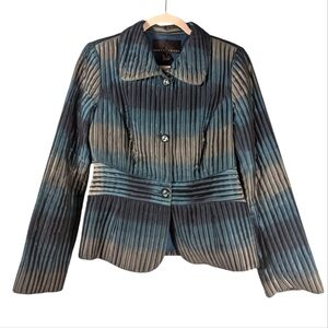 Vintage Yansi Fugel Textured Striped Pleated Quilted Blazer Jacket Coat Size 2